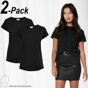 JDY Damen T-Shirt 2-er Stck Pack Kurzarm Basic Blusen Set Einfarbiges Slim Fit Oberteil JDYLOUISA