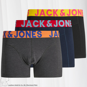Herren Jack & Jones Set 3er Pack JACCRAZY SOLID Trunks Boxershorts Stretch Unterhose Basic Unterwsche