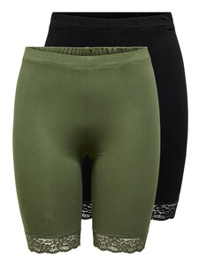 JDY Damen 2x Kurze Capri Leggings Hose JDYSALLY LACE High Waist Shorts Set Stretch Baumwolle mit Spitze