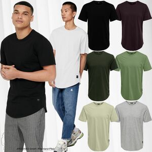 Herren O&S Rundhals T-Shirt Langes Kurzarm Shirt ONSMATT Einfarbig Stretch Basic Baumwolle