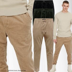 Herren O&S Cord Stoffhose Bequem Relaxed Pants ONSLINUS Freizeit Cropped Trousers mit Tunnelzug