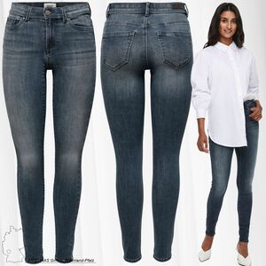 ONLY Damen Skinny Fit Jeans Normal Waist Denim Stretch Hose Bleached Used Design ONLWAUW