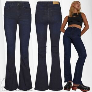 NOISY MAY Damen Flared Schlag Jeans High Waist Denim Stretch Hose Wide Vintage Pants NMSALLIE