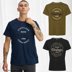 Herren BLEND Logo Print T-Shirt Rundhals Regular Fit Shortsleeve Shirt Kurzarm Basic aus Baumwolle