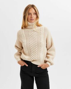 Damen SELECTED Rollkragen Zopf Strickpullover Hoher Rundhals Knitted Sweater Relaxed Langarm SLFBIRTHA