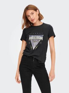 ONLY Damen Bedrucktes T-Shirt Kurzarm Basic Rundhals Top mit Schrift Printed Shortsleeve ONLLUCY