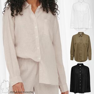 ONLY Damen Oversized Basic Hemd Bluse Langarm Business Tunika Shirt Classic Leinen Oberteil ONLTOKYO