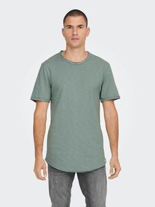 Herren O&S Rundhals T-Shirt Langes Einfarbiges Kurzarm Shirt Basic Shortsleeve aus Baumwolle ONSBENNE