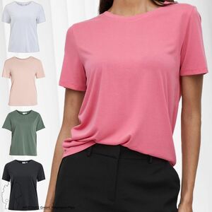 VILA Damen Stretchy Basic T-Shirt Kurzarm Rundhals Top Atmungsaktives Oberteil VIMODALA