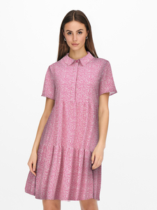 JDY Damen Lockeres Mini Kleid Print Blusen Kleid mit Kragen Kurzarm Dress Knielang Rundhals JDYPIPER