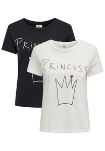 JDY Damen Bedrucktes Princess T-Shirt 2-er Stck Set Kurzarm Rundhals Top mit Schrift JDYMICHIGAN
