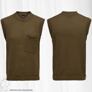 Herren O&S Strick Pullunder mit Brusttasche Rundhals Pullover Weste Sweater ohne rmel ONSMYLE