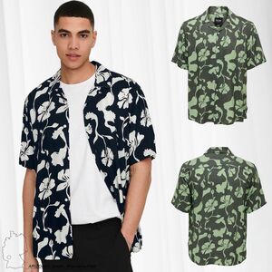 Herren O&S Freizeit Kurzarm Hemd Tropisches Blumen Print Regular Fit Shirt mit Resort Kragen ONSDASH