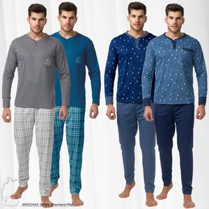 Herren 2-Teiliger Pyjama Schlafanzug Langarm Set aus Oberteil & Hose Loungewear mit Weicher Innenseite