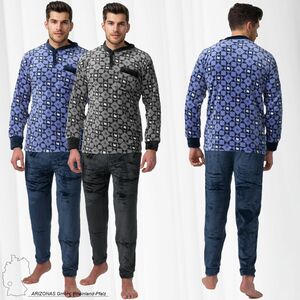 Herren 2-Teiliger Weicher Pyjama Kuscheliger Schlafanzug Langarm Set aus Oberteil & Hose Loungewear