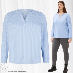 TOM TAILOR Damen Curvy Gestreiftes Hemd Plus Size Langarm Bluse mit V-Ausschnitt T-SHIRT STRIPE BLOUSE