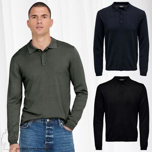 Herren O&S Polo Langarm Shirt Basic Pullover aus Baumwolle Longsleeve Knitted Sweater ONSWYLER 