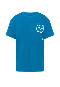 MAVI Damen T-Shirt Einfarbig mit Katzen Aufdruck Rundhals Top Oberteil Print