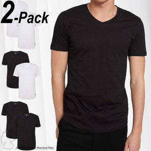 TOM TAILOR Basic T-Shirt 2-er Stck Pack Uni Kurzarm V-Ausschnitt Oberteil Set aus Baumwolle T-Shirts