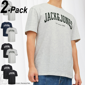 JACK & JONES 2-er Stck Set T-Shirt Rundhals Kurzarm Shirt Logo Print Basic Shortsleeve JJEJOSH 