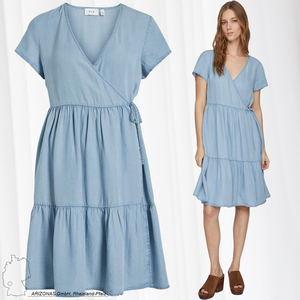 VILA Damen Blusen Wickelkleid Mini Kurzarm Dress Knielang mit Bindegrtel & V-Ausschnitt ONLCARLY