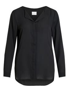 VILA Damen Langarm Business Bluse Schlichtes Shirt Oberteil mit V-Ausschnitt & Knopfleiste VILUCY