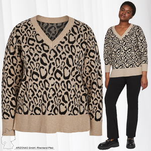 VILA Strickpullover Leoparden Animal Muster Basic Sweater V-Ausschnitt Langarm Plus Size bergre VIRIL