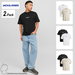 JACK & JONES 2-er Stck Set T-Shirt Logo Print Kurzarm Shirt Rundhals Shortsleeve Pack JORVESTERBRO