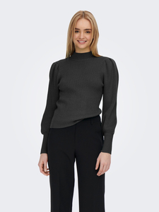 ONLY Basic Strickpullover Puffrmel & hoher Kragen Uni Sweater Langarm Rundhals Stehkragen Shirt ONLKATIA