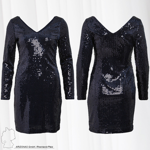 VILA Mini Kleid mit V-Ausschnitt Langarm Pailletten Gefttert Glamour Dress Abend Party Glitzer VISADIE