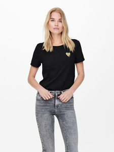 ONLY Damen Einfarbiges T-Shirt mit Brand Herz Basic Kurzarm Rundhals Top Shortsleeve Oberteil ONLKITA