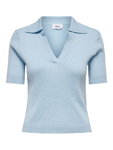 ONLY Damen Geripptes Poloshirt Einfarbiges Kurzarm T-Shirt V-Ausschnitt Short Sleeve Top ONLNIMONE