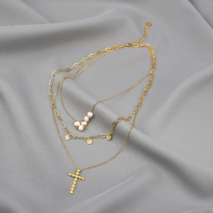 ANELY Layering Halskette mit Kreuz & Plttchen Anhnger Elegantes Modeschmuck aus Edelstahl