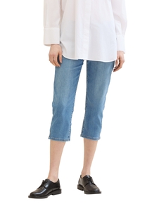 Tom Tailor Damen Slim Fit Capri-Jeans Modische Denim Shorts mit Stone Wash Design
