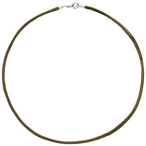 Collier Halskette Seide oliv grn 2,8 mm 42 cm, Verschluss 925 Silber