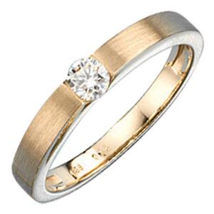 Damen Ring 585 Gold Gelbgold matt mattiert 1 Diamant Brillant 0,25ct. (Gre: 56)