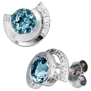 Ohrstecker 585 Weigold 2 Aquamarine blau 10 Diamanten Brillanten