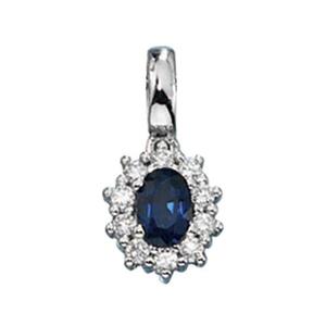 Anhnger 585 Weigold 10 Diamanten Brillanten 1 blauer Saphir