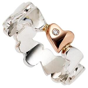 Damen Ring Herzen 585 Weigold Rotgold Diamant Brillant (Gre: 54)