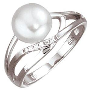 Damen Ring aus 585 Weigold 1 Perle 6 Diamanten (Gre: 58)