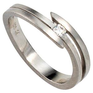 Damen Ring 950 Platin matt 1 Diamant Brillant 0,09ct. Platinring (Gre: 54)