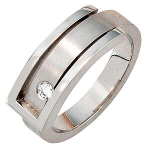 Damen Ring, 950 Platin matt 1 Diamant Brillant 0,10ct. Platinring (Gre: 58)