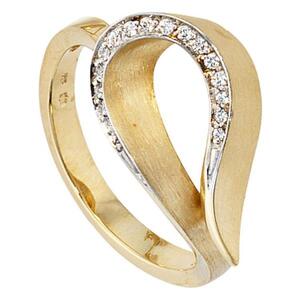 Damen Ring 585 Gold Gelbgold bicolor teilmatt 16 Diamanten (Gre: 60)