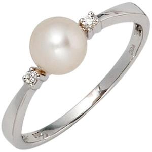 Damen Ring 585 Gold Weigold 1 Swasser Perle 2 Diamanten Brillanten (Gre: 52)