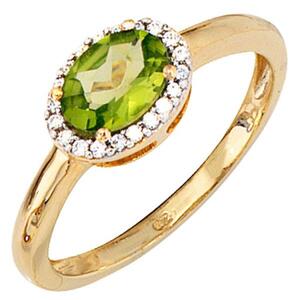 Damen Ring 585 Gelbgold bicolor Peridot grn 20 Diamanten Peridotring (Gre: 54)