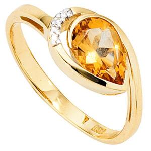 Damen Ring 585 Gold Gelbgold 1 Citrin orange 4 Diamanten (Gre: 54)