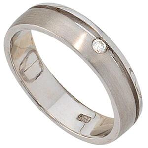 Damen Ring aus 925 Sterling Silber rhodiniert matt, 1 Diamant Brillant (Gre: 50)
