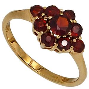 Damen Ring 375 Gold Gelbgold 9 Granate rot, Goldring Granatring (Gre: 54)
