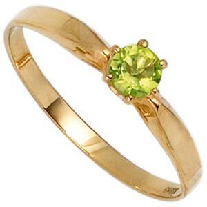 Damen Ring 585 Gold Gelbgold 1 Peridot grn Goldring (Gre: 52)