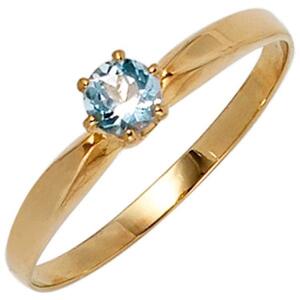 Damen Ring 585 Gold Gelbgold 1 Aquamarin hellblau blau Aquamarinring (Gre: 58)